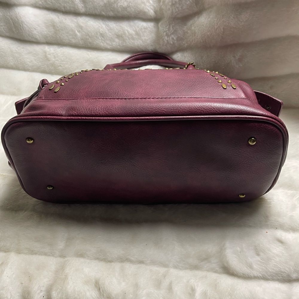 Steve Madden burgundy faux leather satchel with rustic studs accent. - Picture 4 of 16